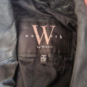 Long black leather trench coat